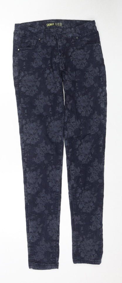 Denim & Co. Womens Blue Floral Cotton Skinny Jeans Size 8 L29 in Regular Zip