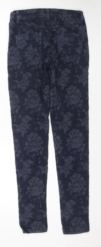 Denim & Co. Womens Blue Floral Cotton Skinny Jeans Size 8 L29 in Regular Zip