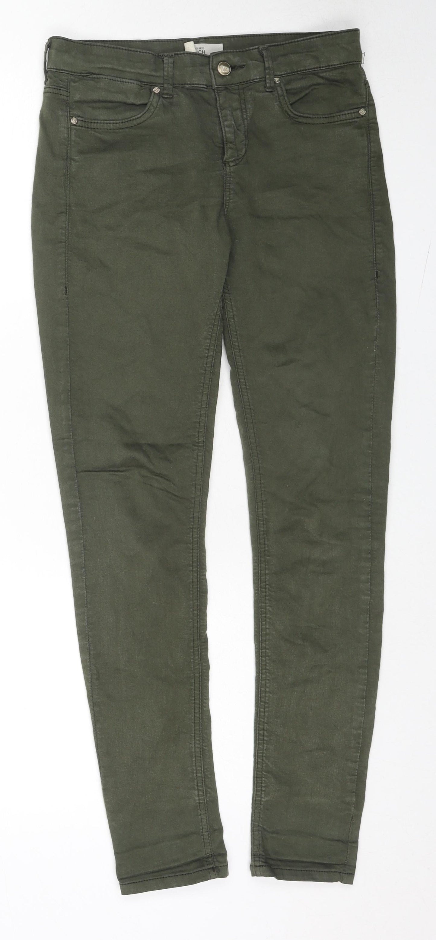 Topshop Womens Green Cotton Skinny Jeans Size 28 in L30 in Regular Zip