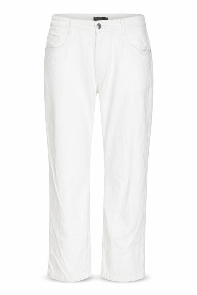 Front view of BPC Collection women’s white cotton straight jeans, size UK 14, 25-inch leg regular zip