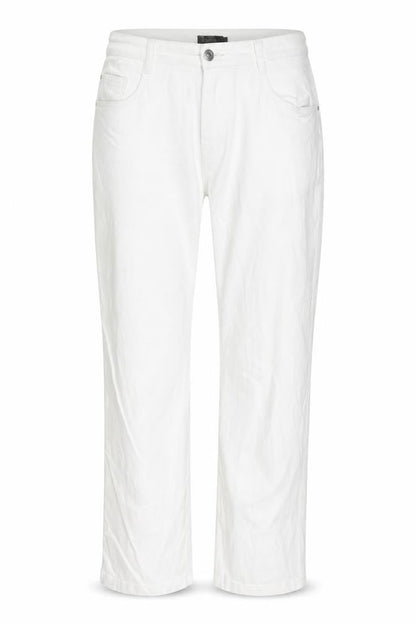 Front view of BPC Collection women’s white cotton straight jeans, size UK 14, 25-inch leg regular zip