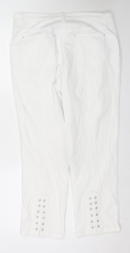 BPC Collection Womens White Cotton Straight Jeans Size 14 L25 in Regular Zip