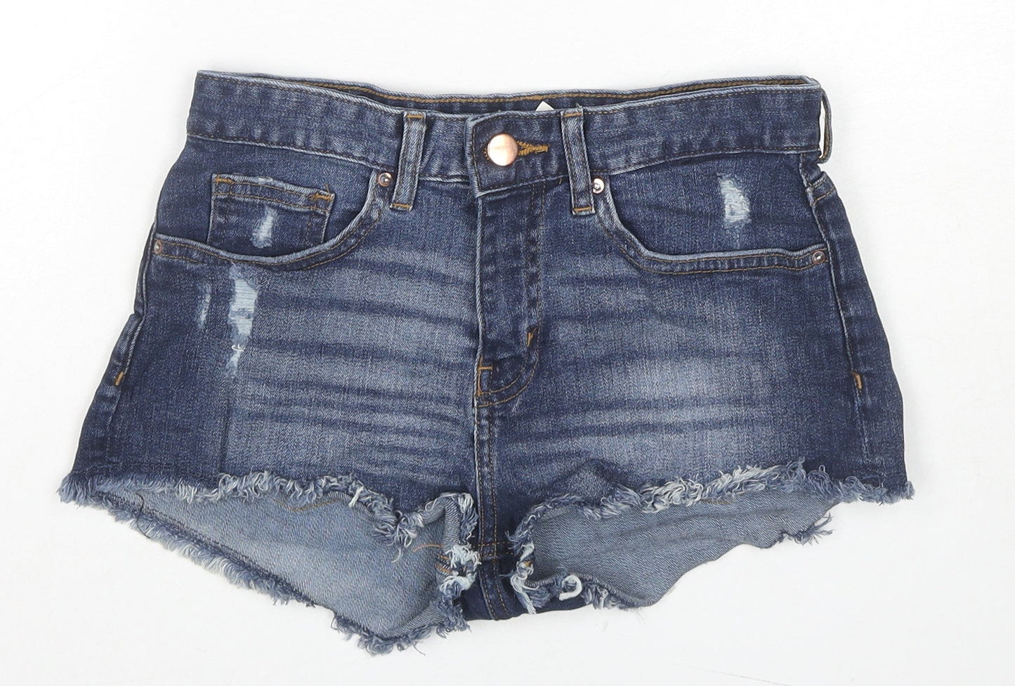H&M Womens Blue Cotton Cut-Off Shorts Size 4 L3 in Regular Zip