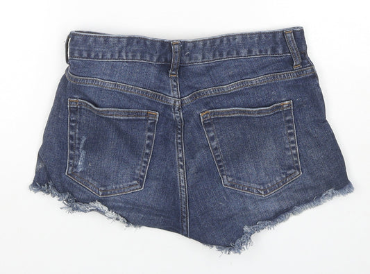 H&M Womens Blue Cotton Cut-Off Shorts Size 4 L3 in Regular Zip