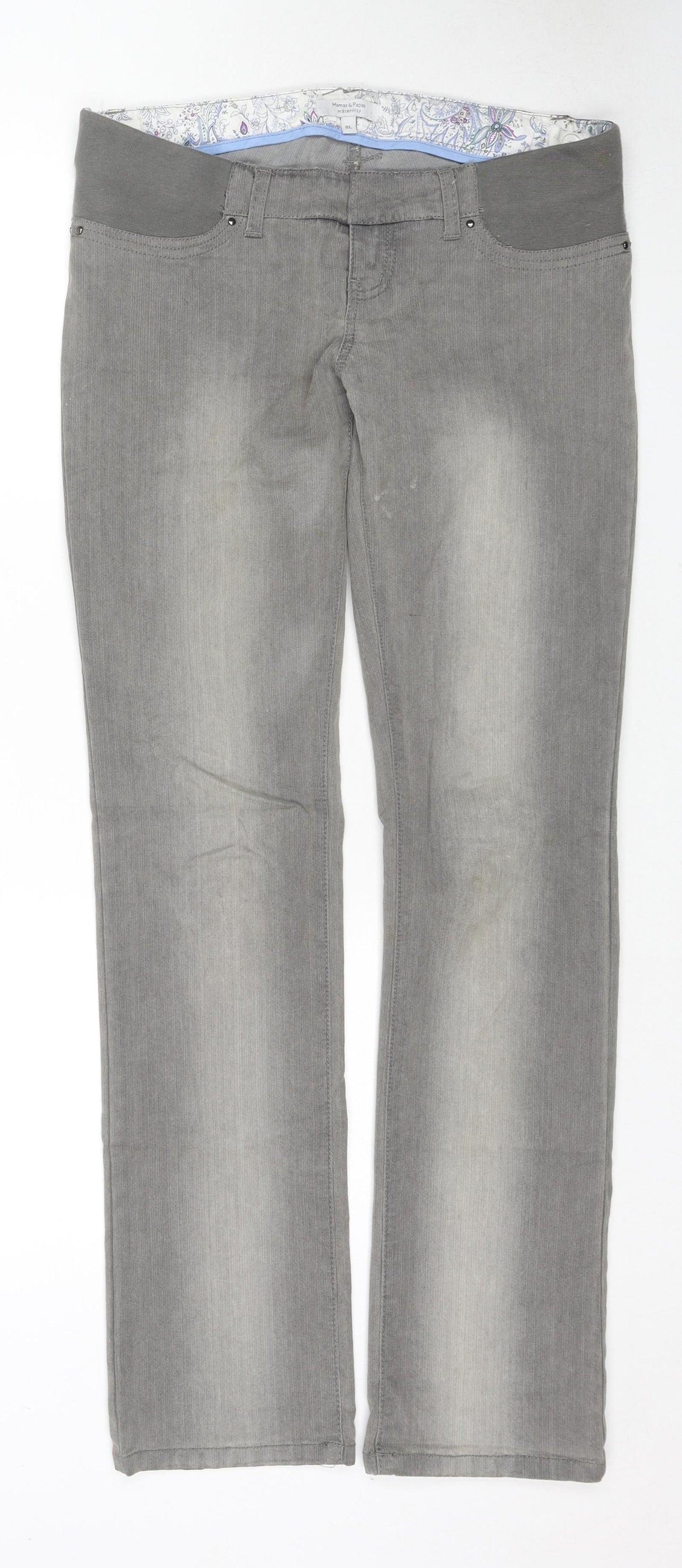 mamas & papas Womens Grey Cotton Straight Jeans Size 8 L31 in Regular Zip