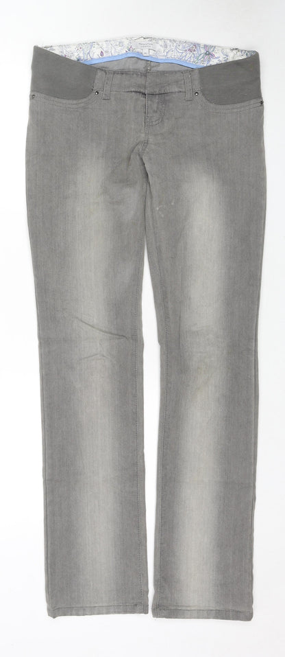 mamas & papas Womens Grey Cotton Straight Jeans Size 8 L31 in Regular Zip