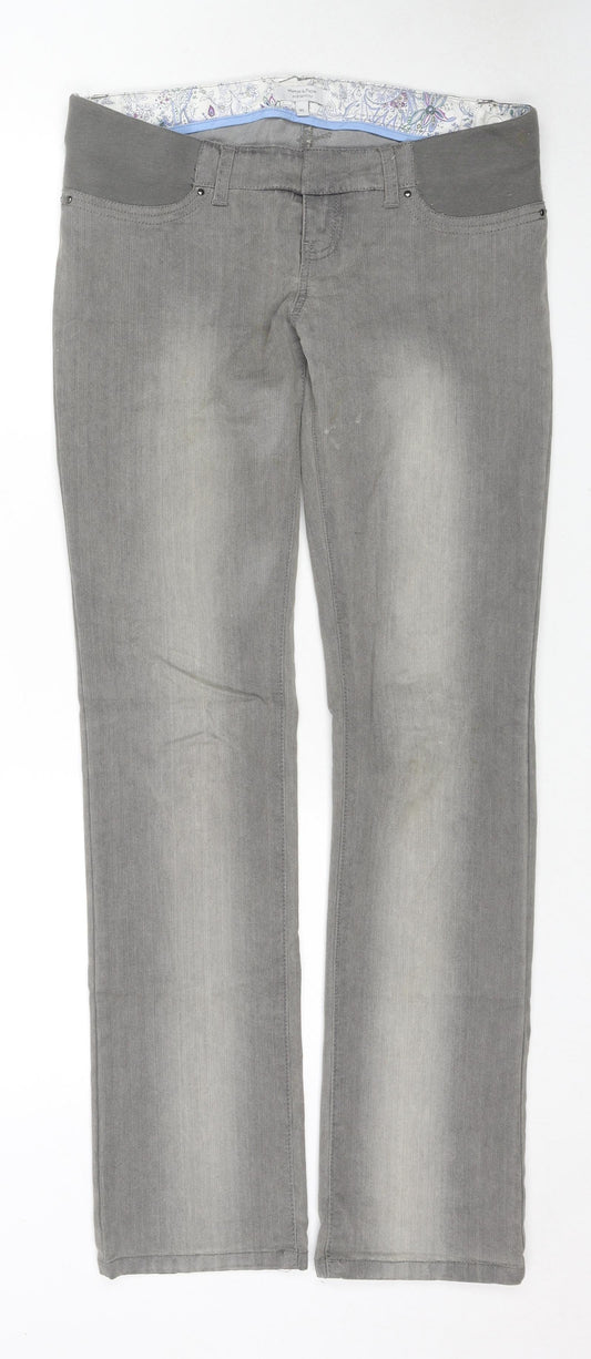 mamas & papas Womens Grey Cotton Straight Jeans Size 8 L31 in Regular Zip