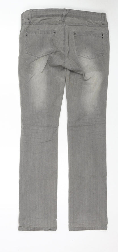 mamas & papas Womens Grey Cotton Straight Jeans Size 8 L31 in Regular Zip