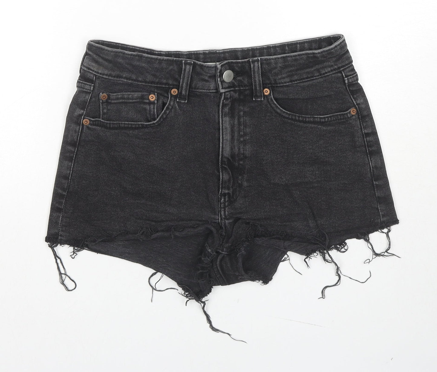 H&M Womens Black Cotton Cut-Off Shorts Size 8 L3 in Regular Zip