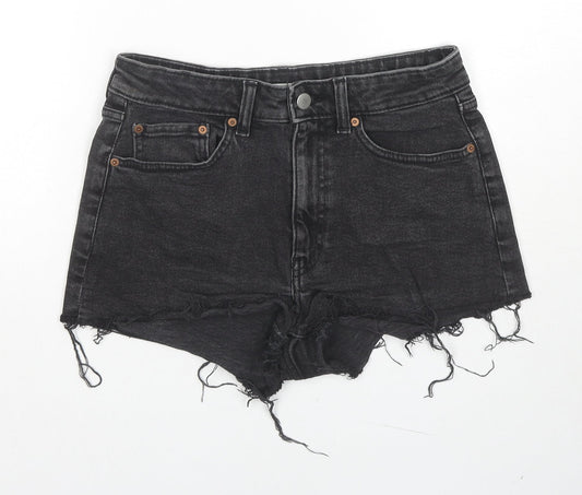 H&M Womens Black Cotton Cut-Off Shorts Size 8 L3 in Regular Zip
