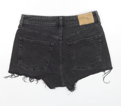 H&M Womens Black Cotton Cut-Off Shorts Size 8 L3 in Regular Zip