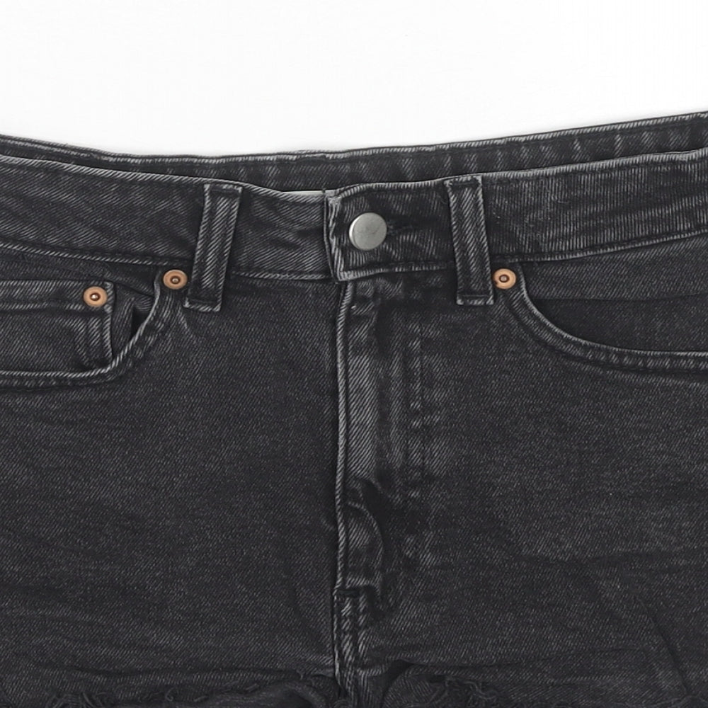 H&M Womens Black Cotton Cut-Off Shorts Size 8 L3 in Regular Zip