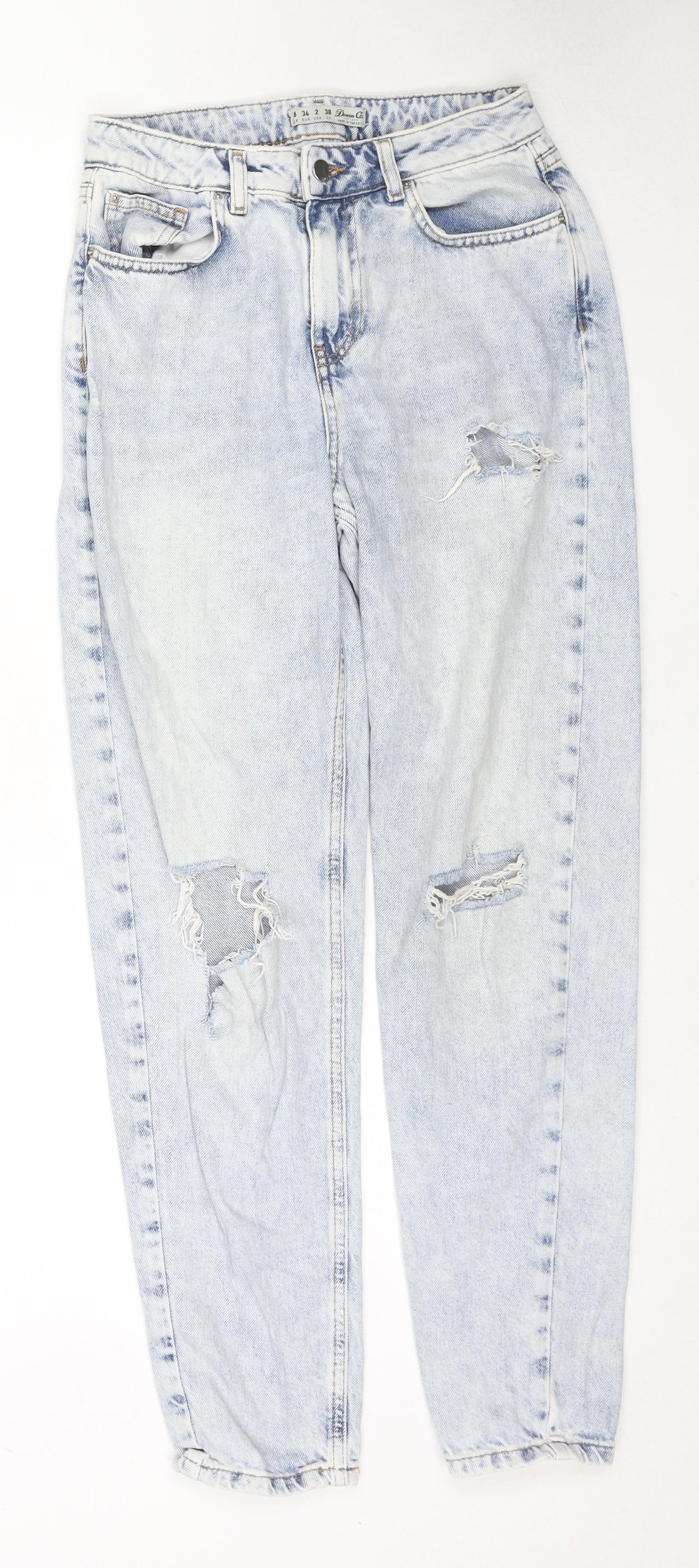 Denim & Co. Womens Blue Cotton Straight Jeans Size 6 L29 in Regular Zip