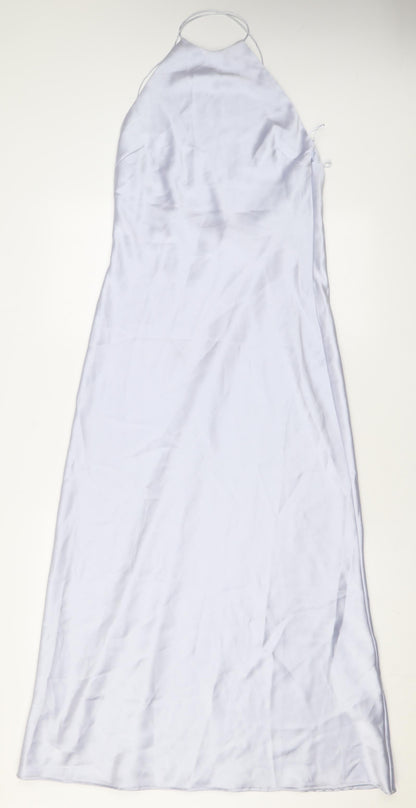 Zara Womens Silver Polyester Maxi Size L Halter Zip