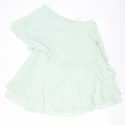 H&M Womens Green Polyester Mini Size 12 One Shoulder Pullover - Ruffles