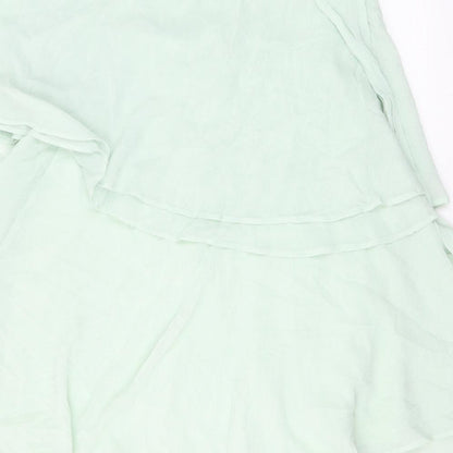 H&M Womens Green Polyester Mini Size 12 One Shoulder Pullover - Ruffles