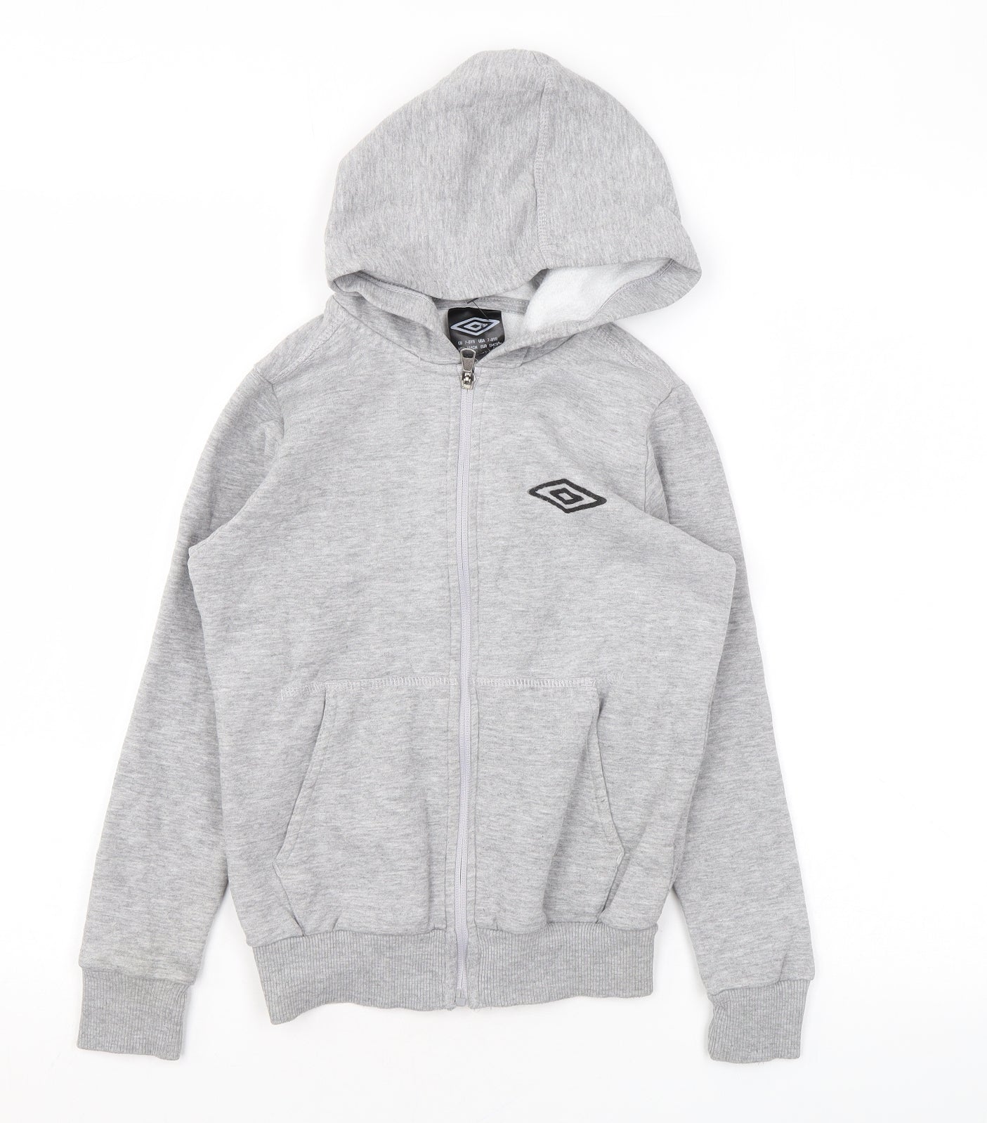 Umbro Boys Grey Cotton Full Zip Hoodie Size 7-8 Years Zip