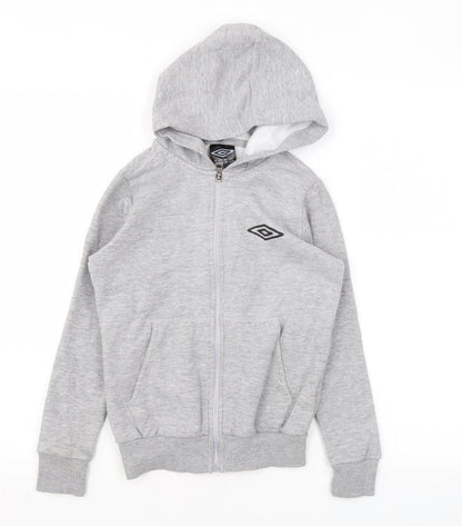 Umbro Boys Grey Cotton Full Zip Hoodie Size 7-8 Years Zip