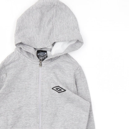Umbro Boys Grey Cotton Full Zip Hoodie Size 7-8 Years Zip