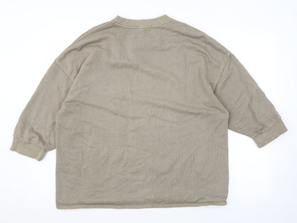 Zara Mens Green Cotton Pullover Sweatshirt Size S - Distressed