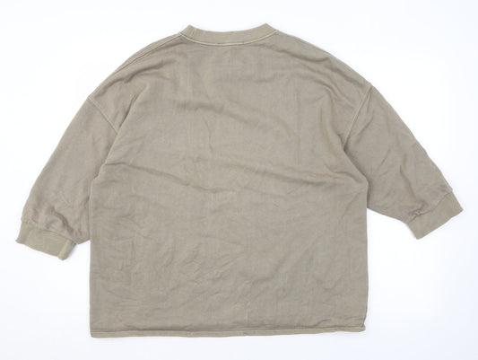 Zara Mens Green Cotton Pullover Sweatshirt Size S - Distressed