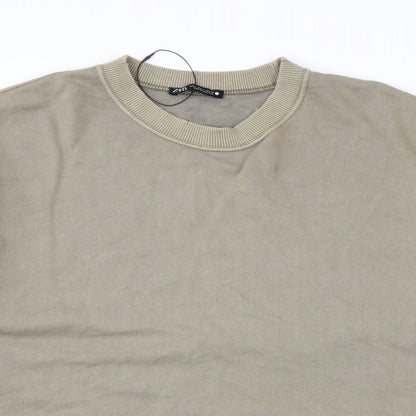 Zara Mens Green Cotton Pullover Sweatshirt Size S - Distressed