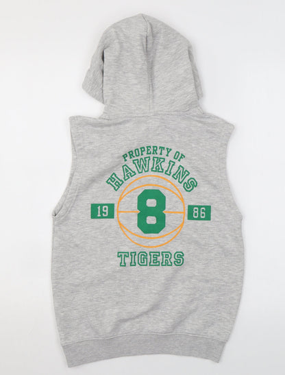 H&M Boys Grey Cotton Vest Hoodie Size 8-9 Years Pullover - Stranger Things