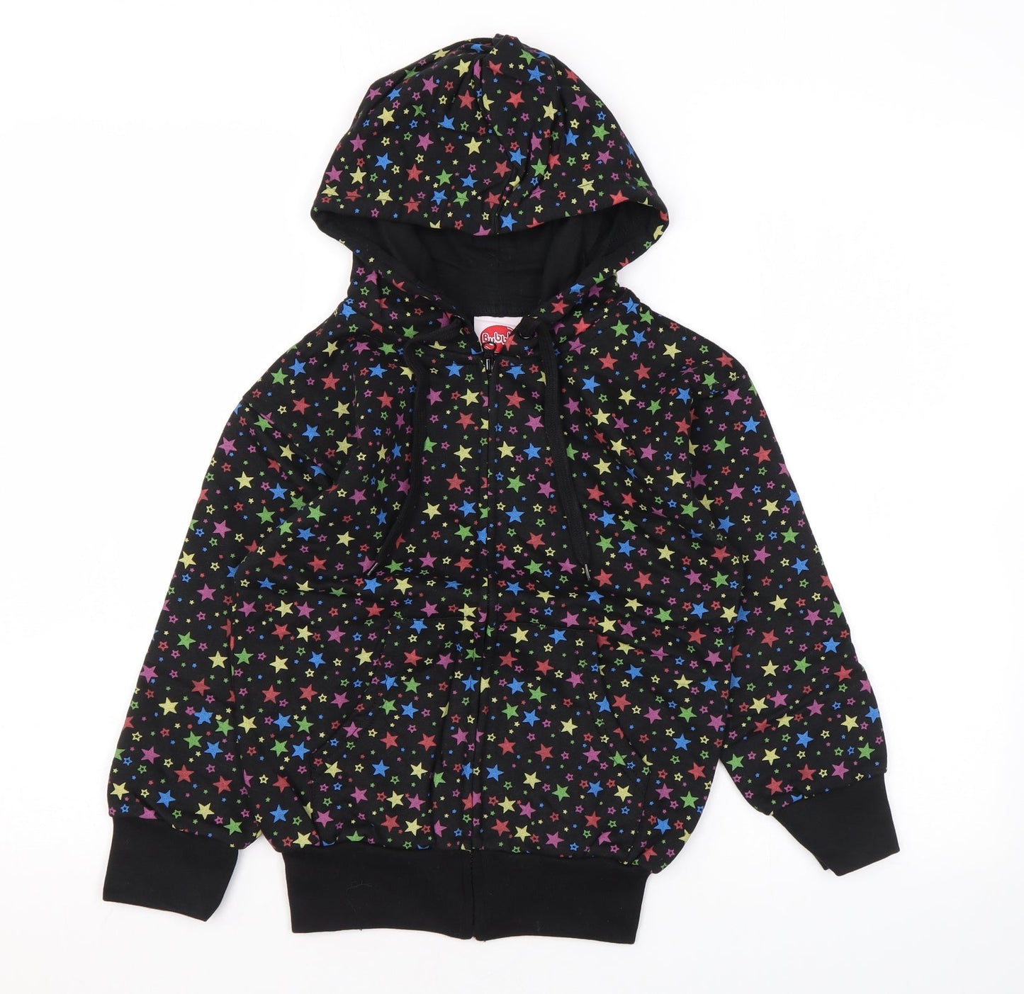 Bubble Girls Black Geometric Cotton Full Zip Hoodie Size 6 Years Zip - Star print
