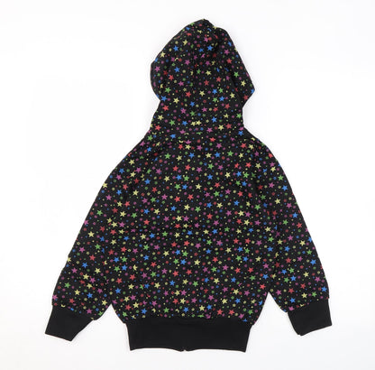 Bubble Girls Black Geometric Cotton Full Zip Hoodie Size 6 Years Zip - Star print