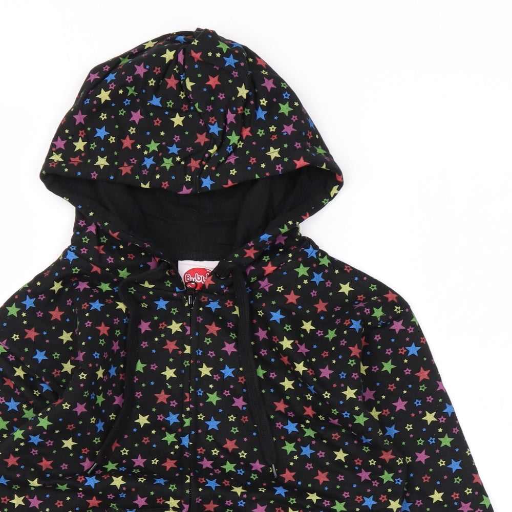 Bubble Girls Black Geometric Cotton Full Zip Hoodie Size 6 Years Zip - Star print