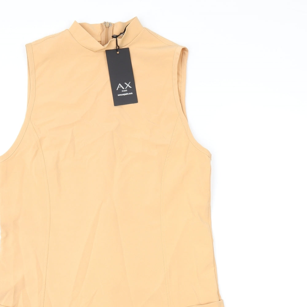 AX Paris Womens Orange Polyester Shift Size 12 Round Neck Zip