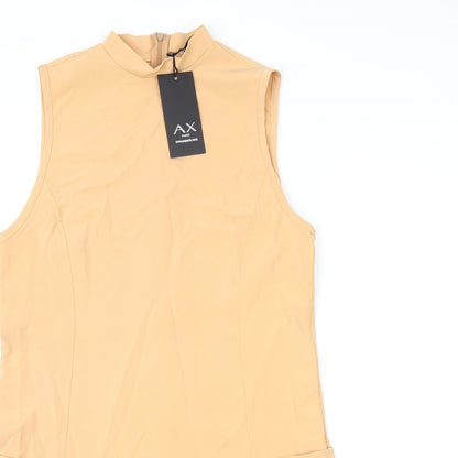 AX Paris Womens Orange Polyester Shift Size 12 Round Neck Zip