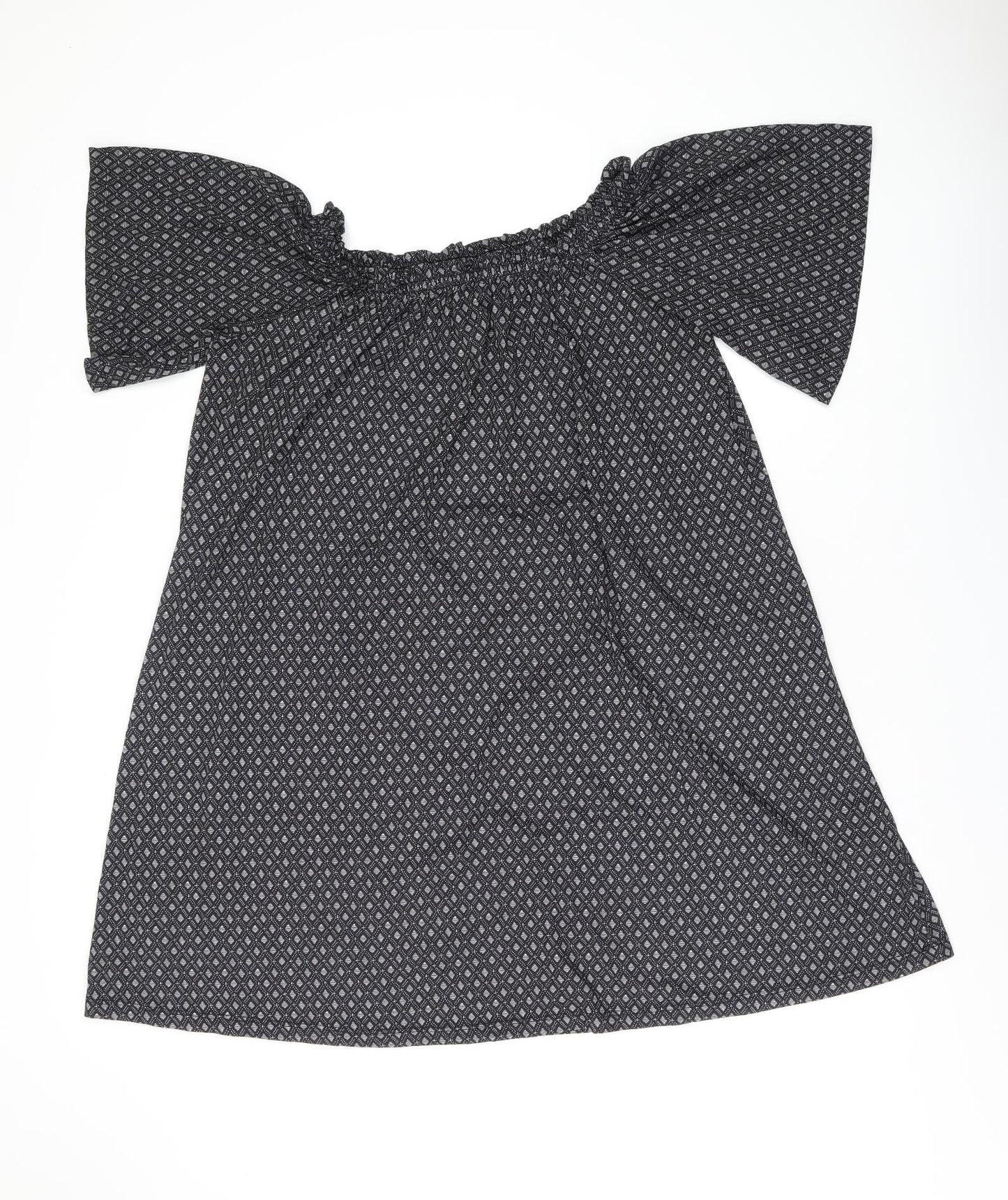 H&M Womens Black Geometric Polyester Shift Size S Off the Shoulder Pullover