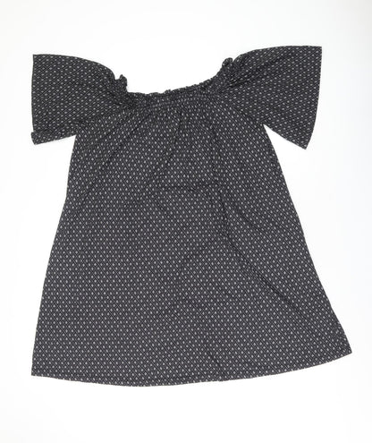 H&M Womens Black Geometric Polyester Shift Size S Off the Shoulder Pullover