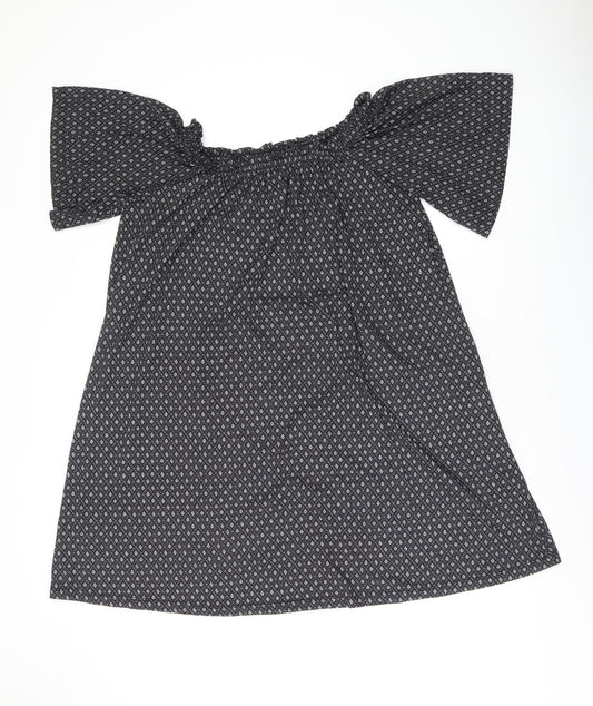 H&M Womens Black Geometric Polyester Shift Size S Off the Shoulder Pullover