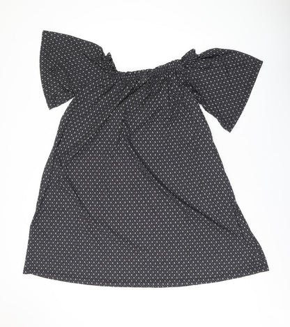 H&M Womens Black Geometric Polyester Shift Size S Off the Shoulder Pullover
