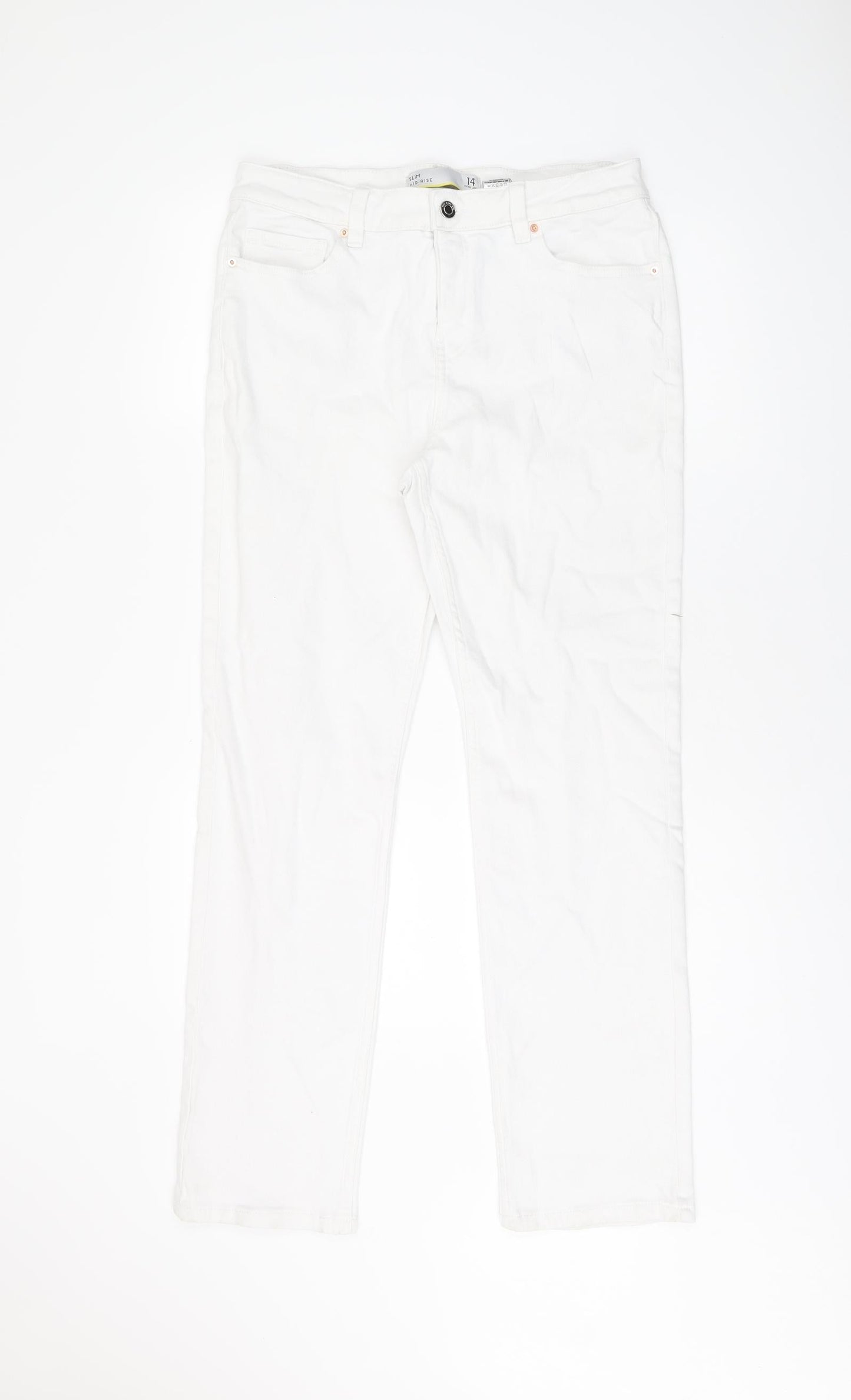 NEXT Womens White Cotton Skinny Jeans Size 14 L29 in Regular Zip