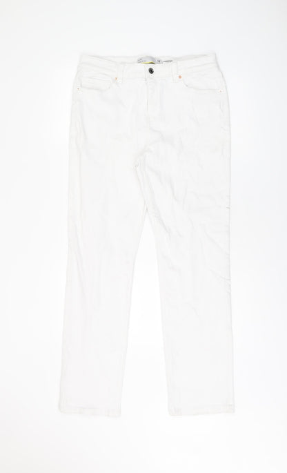 NEXT Womens White Cotton Skinny Jeans Size 14 L29 in Regular Zip