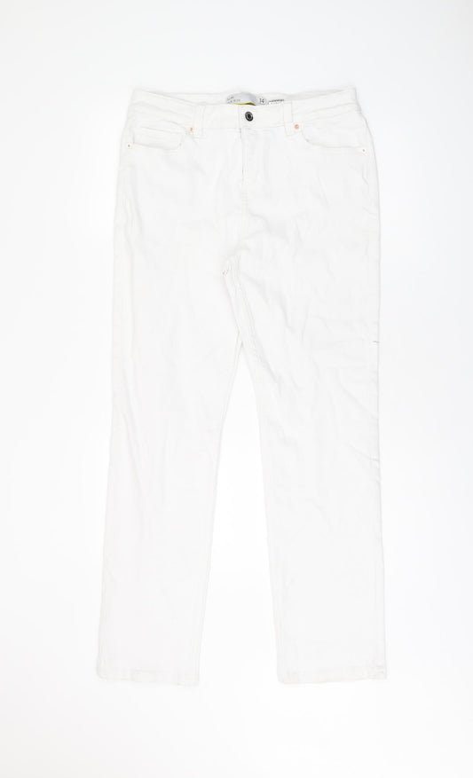 NEXT Womens White Cotton Skinny Jeans Size 14 L29 in Regular Zip