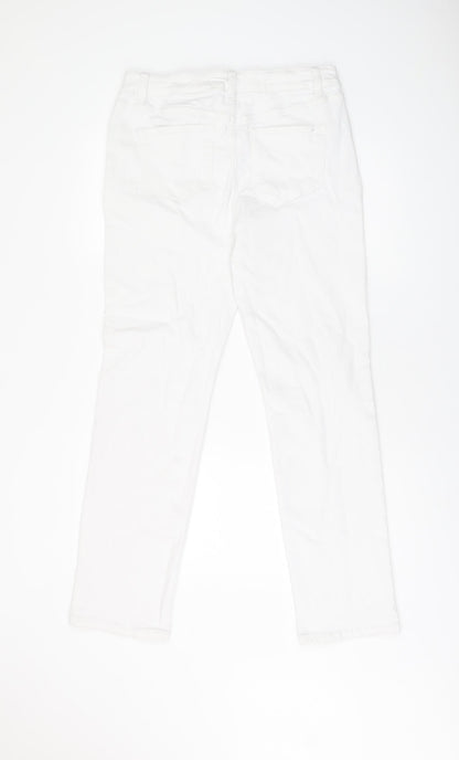 NEXT Womens White Cotton Skinny Jeans Size 14 L29 in Regular Zip