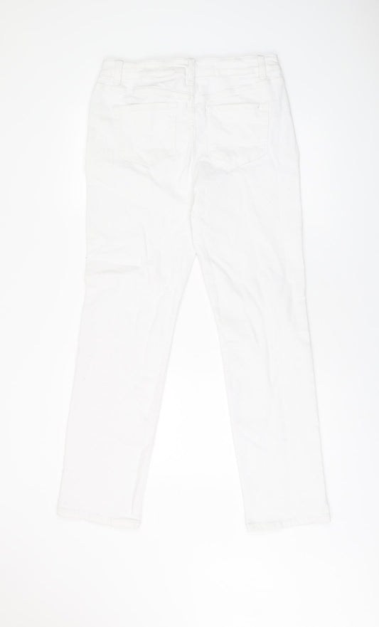 NEXT Womens White Cotton Skinny Jeans Size 14 L29 in Regular Zip