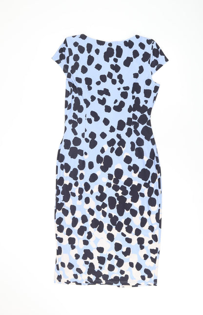 Lily&Franc Womens Blue Geometric Polyester Bodycon Size 10 Boat Neck Pullover
