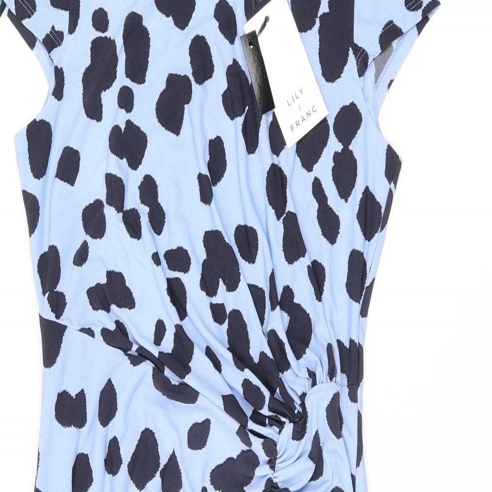 Lily&Franc Womens Blue Geometric Polyester Bodycon Size 10 Boat Neck Pullover