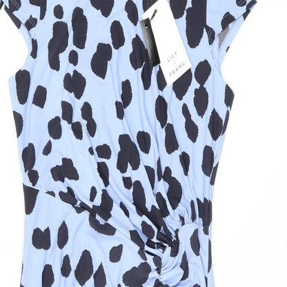 Lily&Franc Womens Blue Geometric Polyester Bodycon Size 10 Boat Neck Pullover