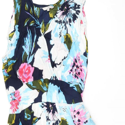 PEBBLE BAY Womens Blue Floral Viscose A-Line Size L V-Neck Pullover