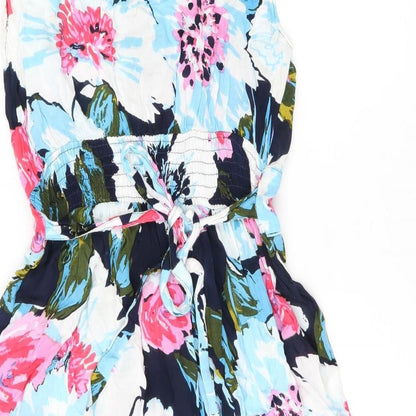 PEBBLE BAY Womens Blue Floral Viscose A-Line Size L V-Neck Pullover