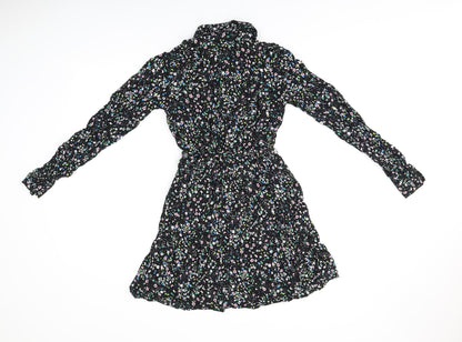 &Et Womens Black Floral Viscose Shirt Dress Size 8 Collared Button