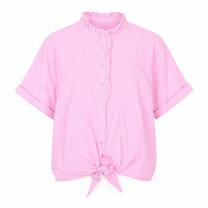 Free/Quent Womens Pink Linen Basic Button-Up Size S Round Neck