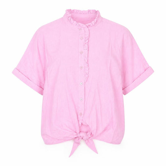 Free/Quent Womens Pink Linen Basic Button-Up Size S Round Neck