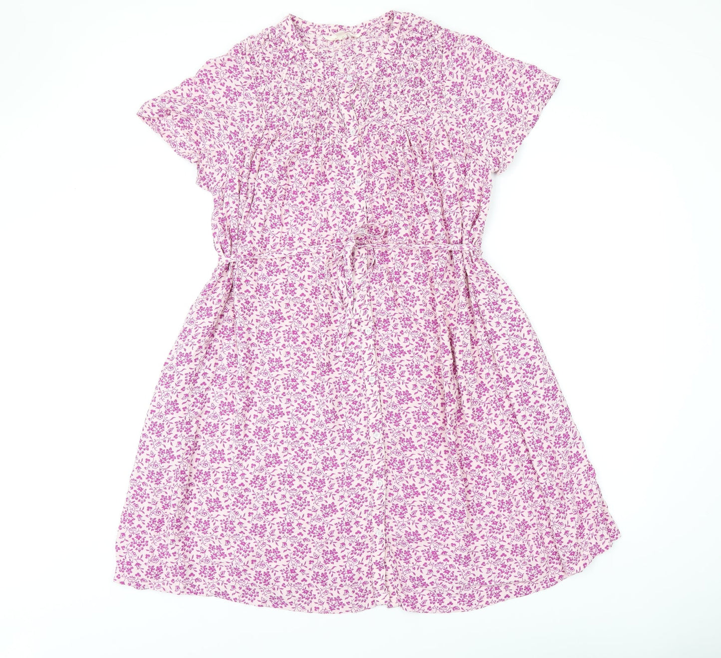 Per Una Womens Pink Floral Viscose A-Line Size 12 V-Neck Button